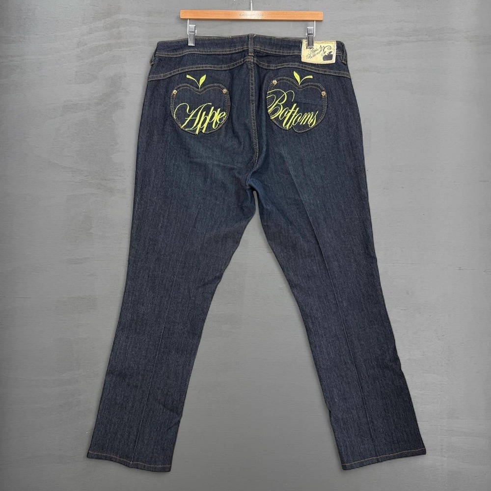 Apple Bottoms Jeans Dark Wash Yellow Embroidered Apple Pockets Size 16